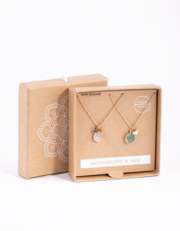 Gold and Green Semi-Precious Jingle 2-Pack Necklaces
