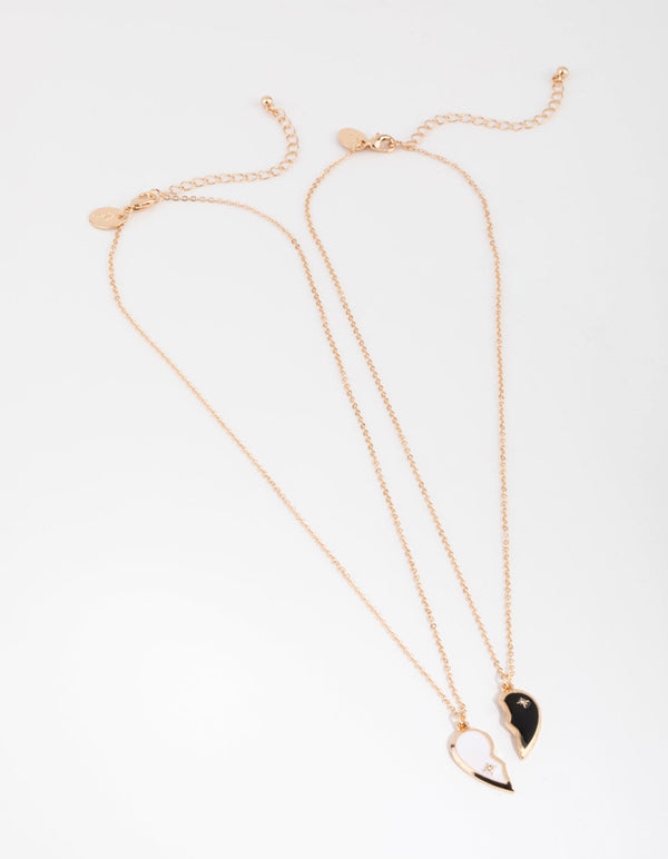 Gold Black and White Half Ying Yang 2-Pack Necklaces
