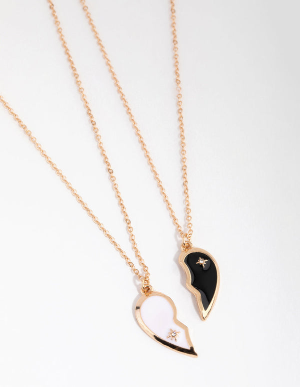 Gold Black and White Half Ying Yang 2-Pack Necklaces