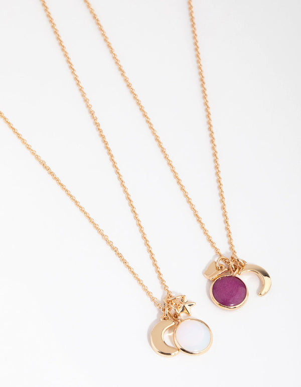 Gold and Purple Semi-Precious Star 2-Pack Necklaces