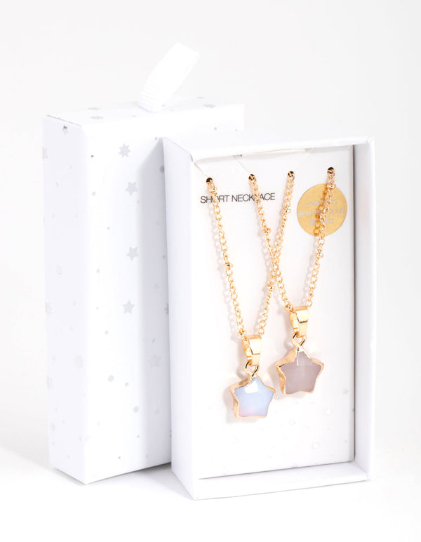 Gold Semi-Precious Star 2-Pack Necklaces