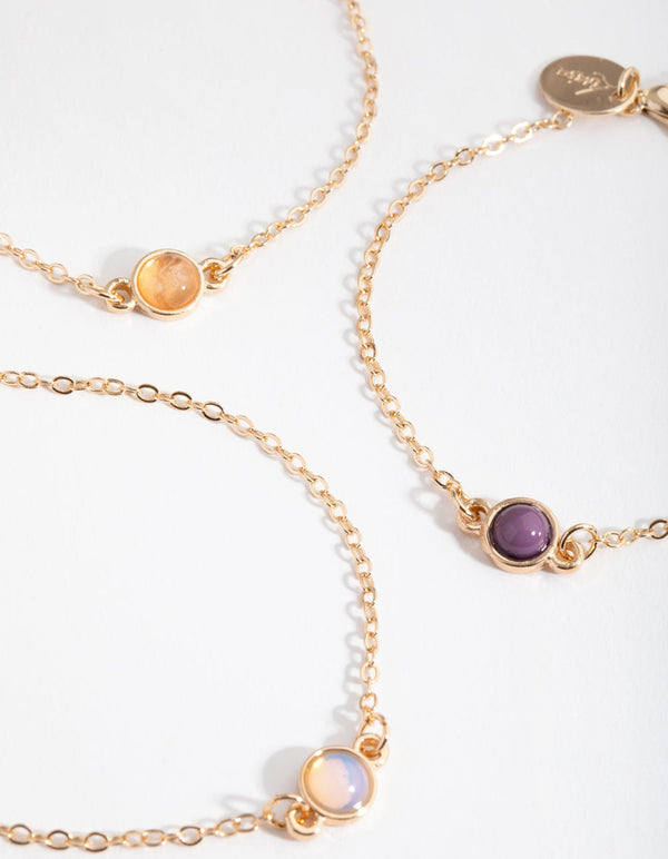 Gold Stone 3-Pack Bracelet and Anklet Set