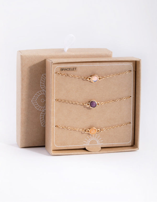 Gold Stone 3-Pack Bracelet and Anklet Set