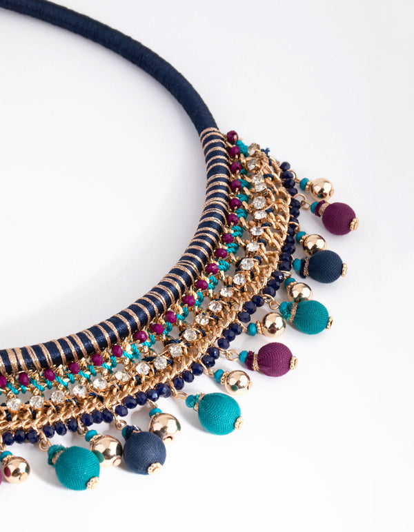 Gold Threadwrap Bead Statement Necklace
