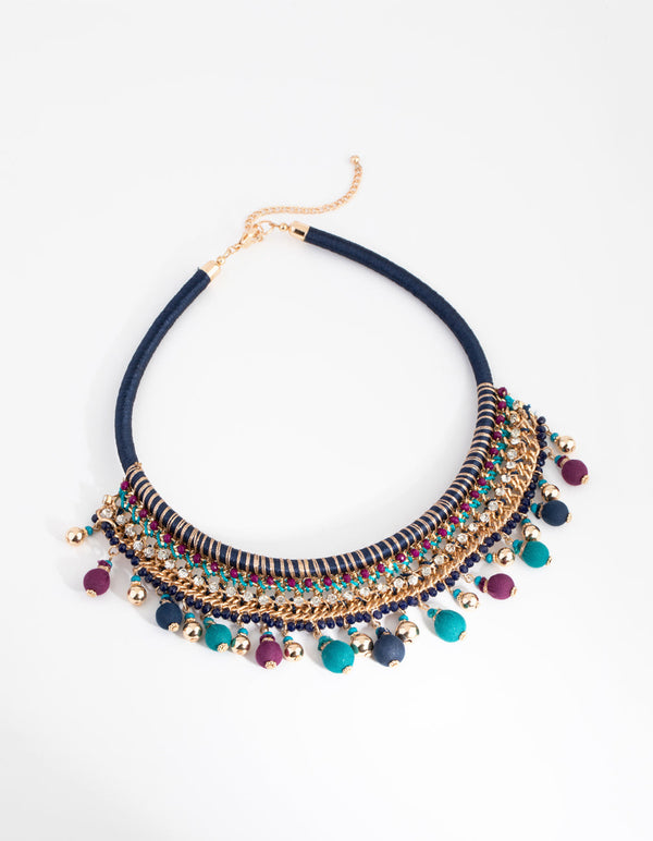 Gold Threadwrap Bead Statement Necklace