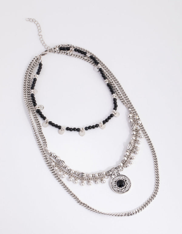 Antique Silver Multi Row Tassel Choker Necklace