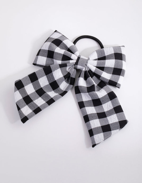 Gingham Long Bow Hair Tie