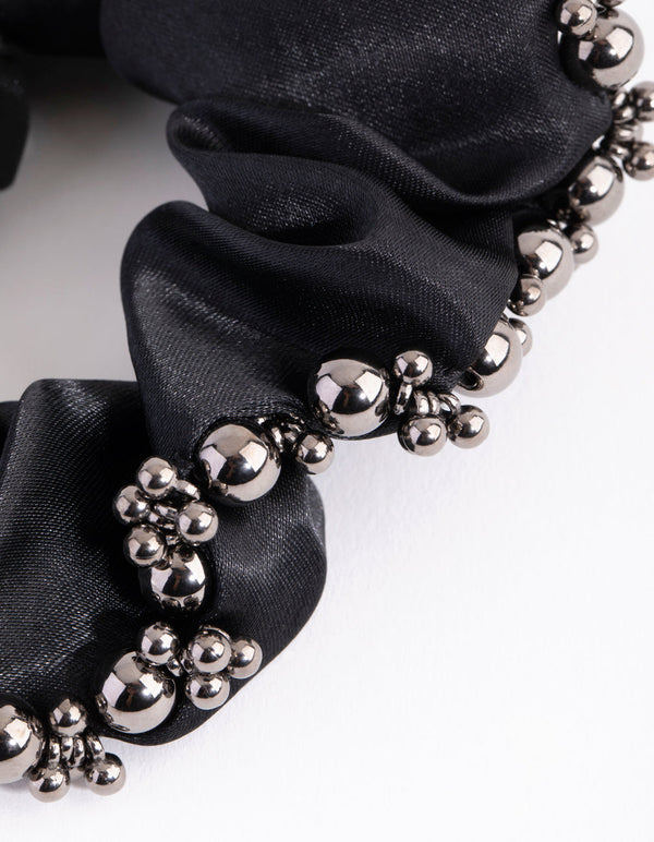 Embellished Black Satin Scrunchie