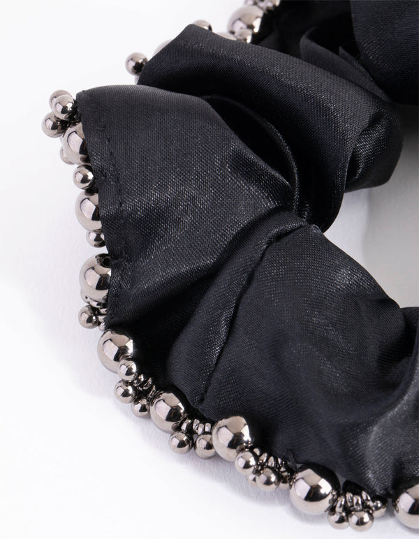 Embellished Black Satin Scrunchie