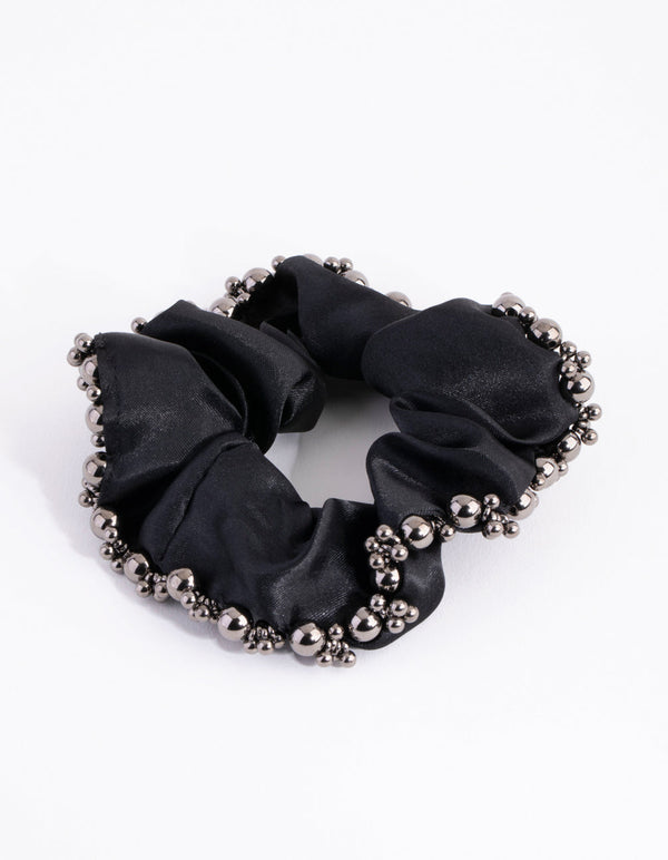 Embellished Black Satin Scrunchie