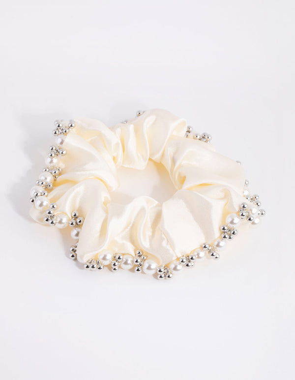 Embellished Cream Satin Scrunchie