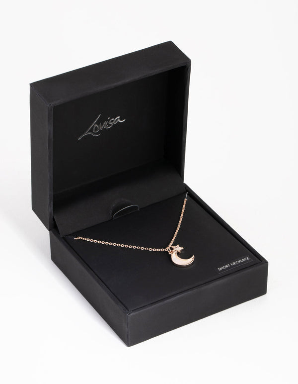 Rose Gold Moon and Star Necklace