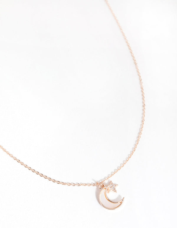 Rose Gold Moon and Star Necklace