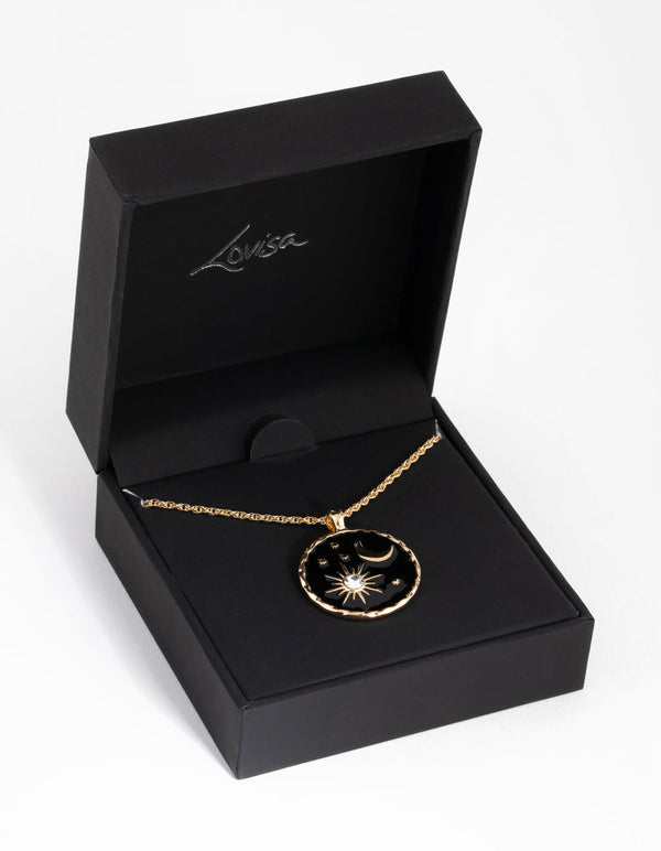 Gold Night Sky Disc Necklace