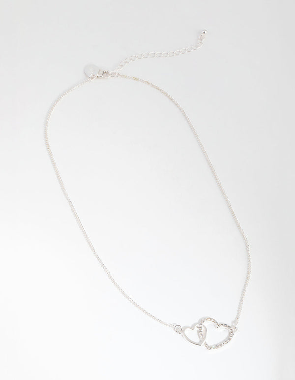 Silver Diamante Linked Heart Necklace