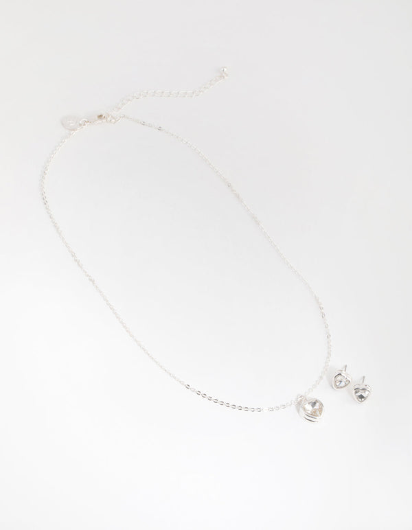 Silver Heart Necklace and Earrings Set