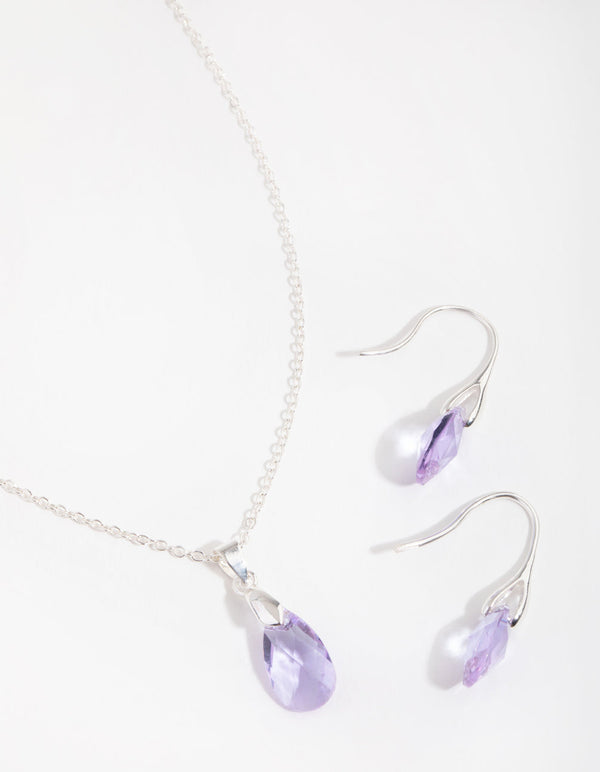 Silver Teardrop Necklace and Earrings Set