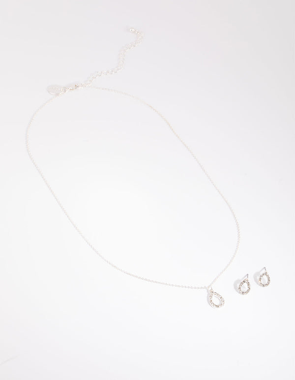 Silver Diamante Teardrop Necklace and Earring Set