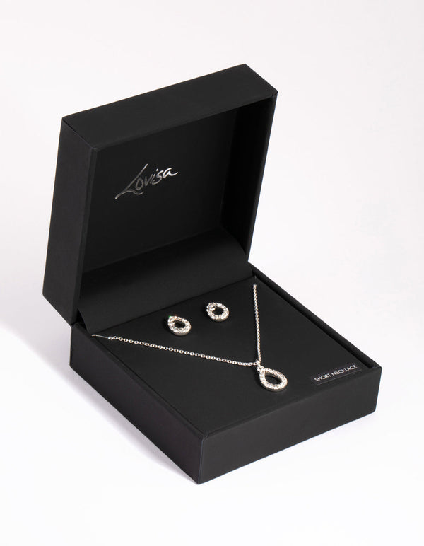 Silver Diamante Teardrop Necklace and Earring Set