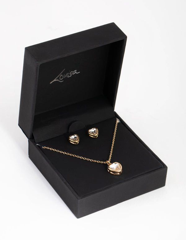 Gold Small Heart Necklace and Earrings Set