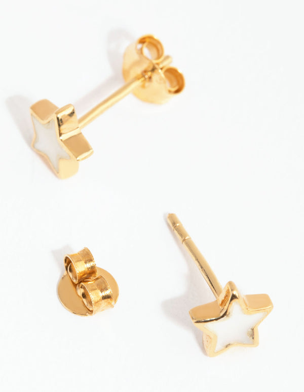 Gold Plated Sterling Silver Mother of Pearl Star Stud Earrings