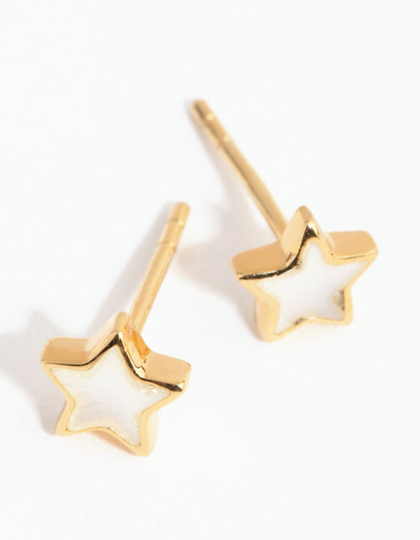 Gold Plated Sterling Silver Mother of Pearl Star Stud Earrings