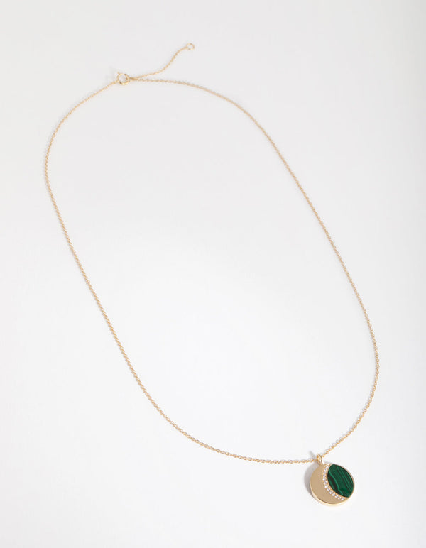 Gold Malachite & Cubic Zirconia Moon Necklace