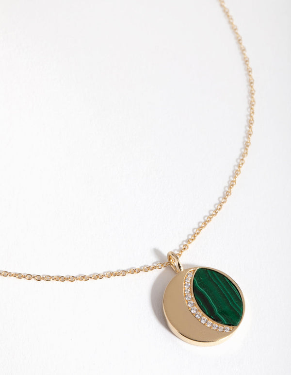 Gold Malachite & Cubic Zirconia Moon Necklace