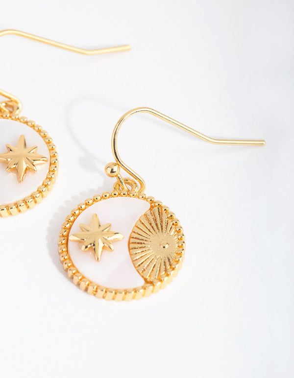 18ct Gold Plated Cubic Zirconia Shell Coin Earrings