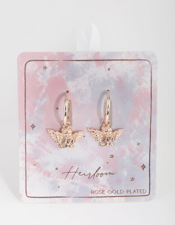 Rose Gold Plated Cherub Hoop Earrings