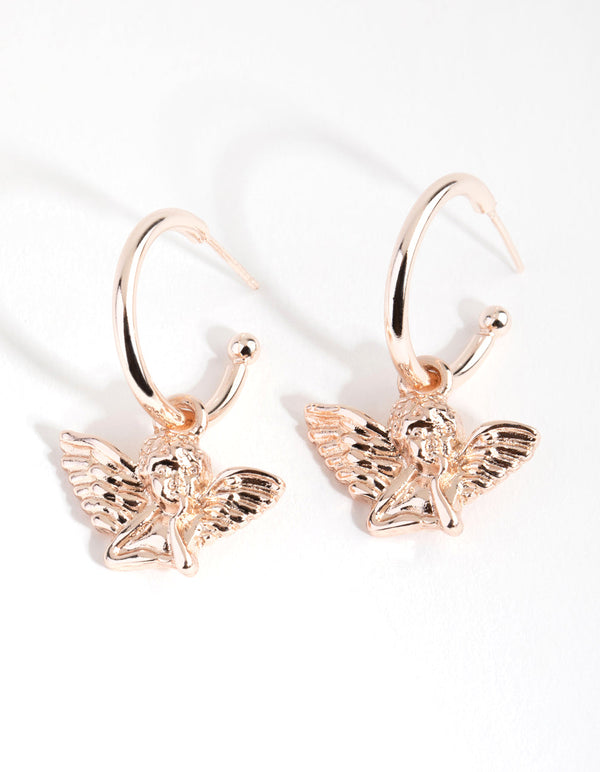 Rose Gold Plated Cherub Hoop Earrings