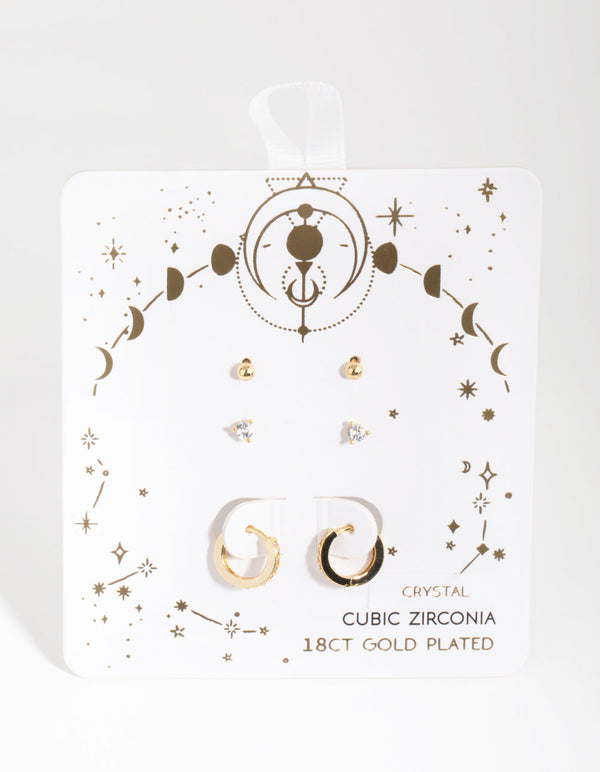 18ct Gold Plated April Cubic Zirconia Earring 3-Pack