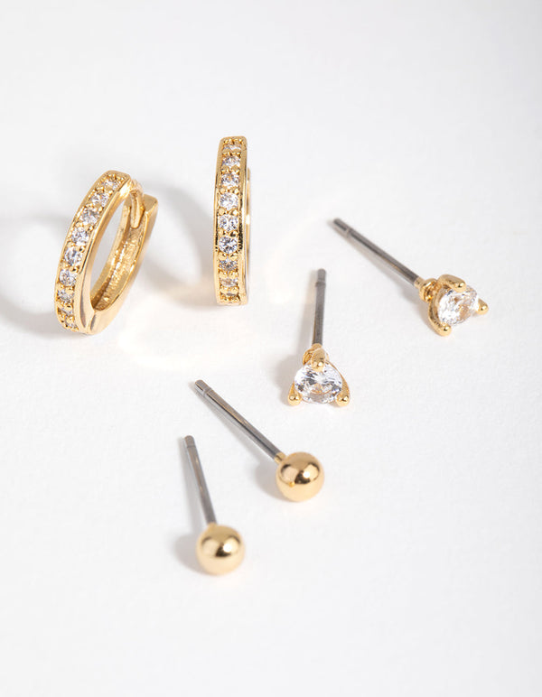 18ct Gold Plated April Cubic Zirconia Earring 3-Pack