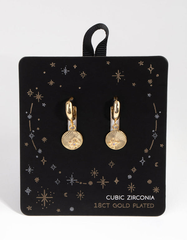 18ct Gold Plated Cubic Zirconia Coin Huggie Earrings