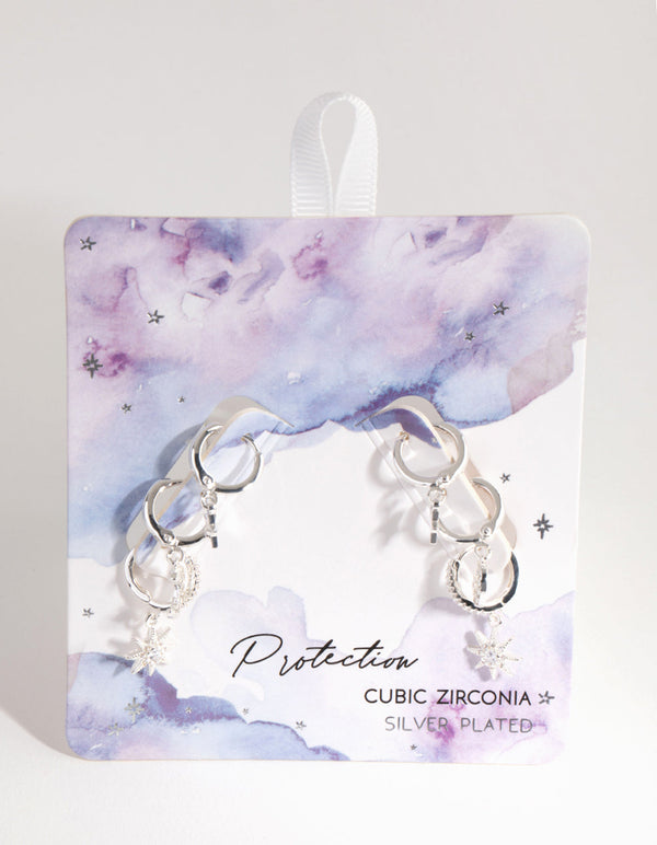 Silver Plated Star and Moon Huggie Earring 3-Pack