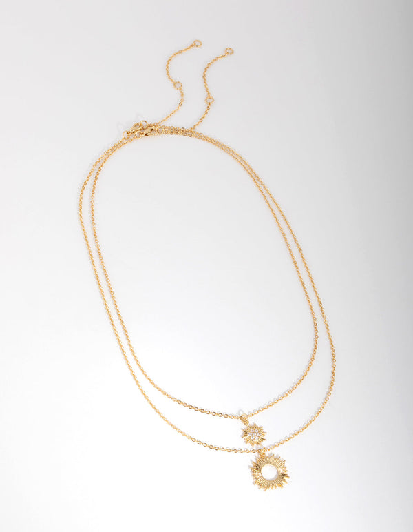 18ct Gold Plated Cubic Zirconia Starburst Necklace Set