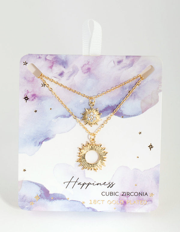 18ct Gold Plated Cubic Zirconia Starburst Necklace Set