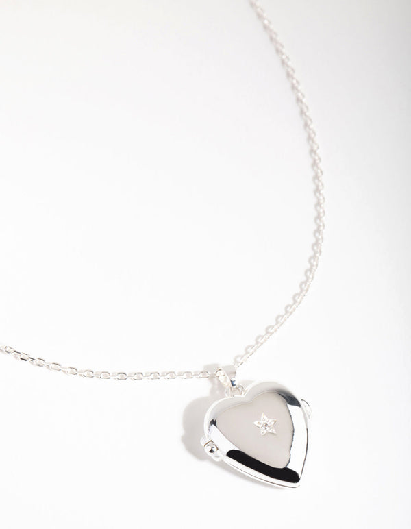 Silver Plated Cubic Zirconia Heart Locket Necklace