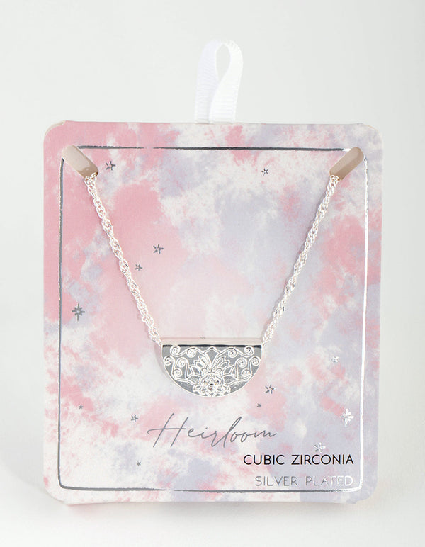 Silver Plated Cubic Zirconia Half Circle Necklace