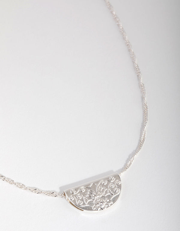 Silver Plated Cubic Zirconia Half Circle Necklace