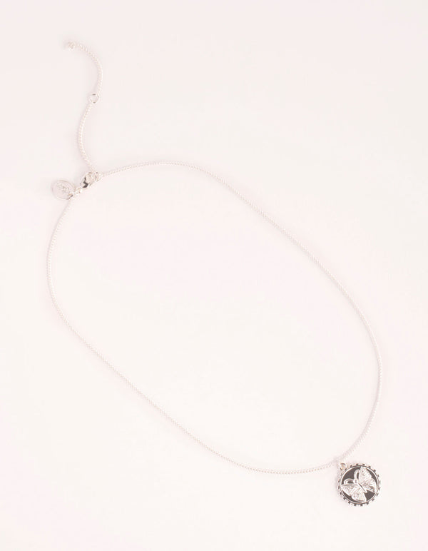 Silver Plated Butterfly Coin Necklace