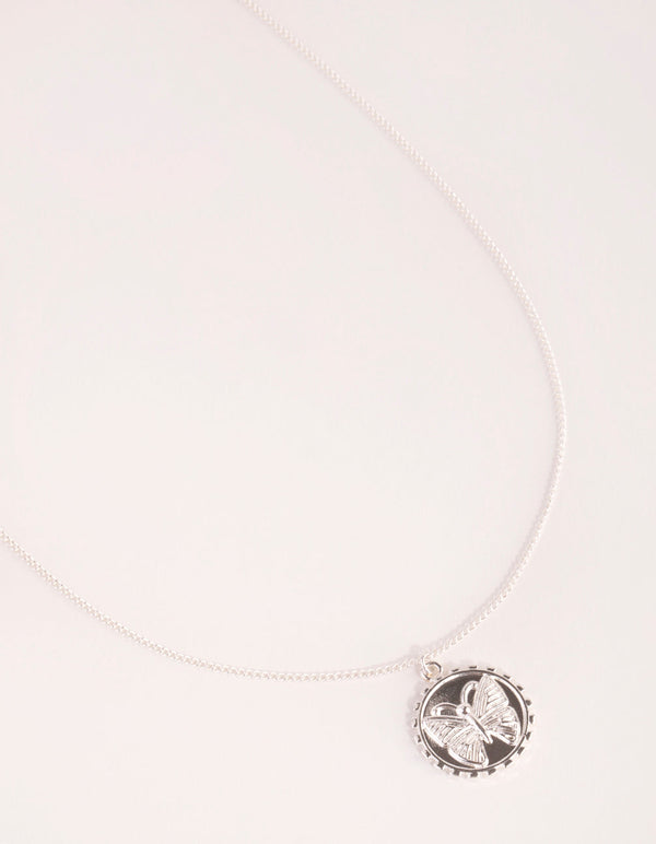 Silver Plated Butterfly Coin Necklace