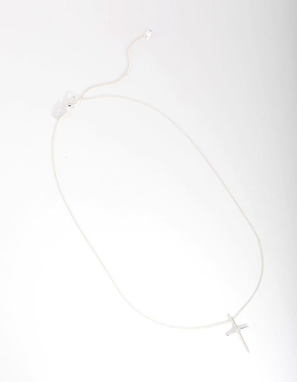 Silver Plated Cubic Zirconia Fine Cross Necklace