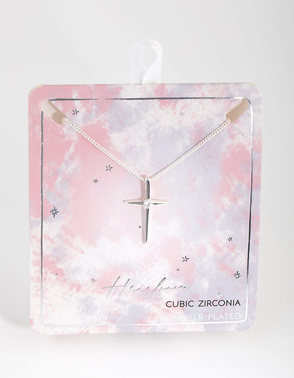 Silver Plated Cubic Zirconia Fine Cross Necklace