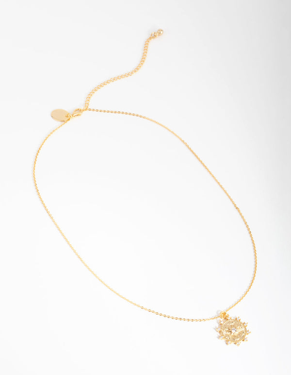 18ct Gold Plated Cubic Zirconia Coin Necklace