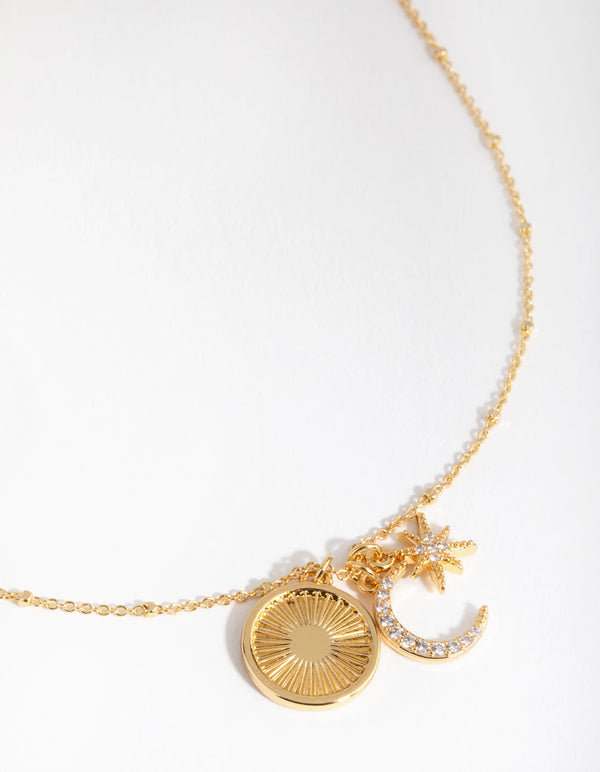 18ct Gold Plated Cubic Zirconia Cluster Pendant Necklace