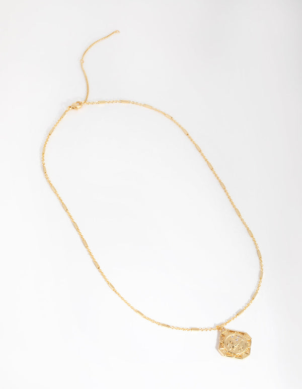18ct Gold Plated Cubic Zirconia Pegasus Coin Necklace
