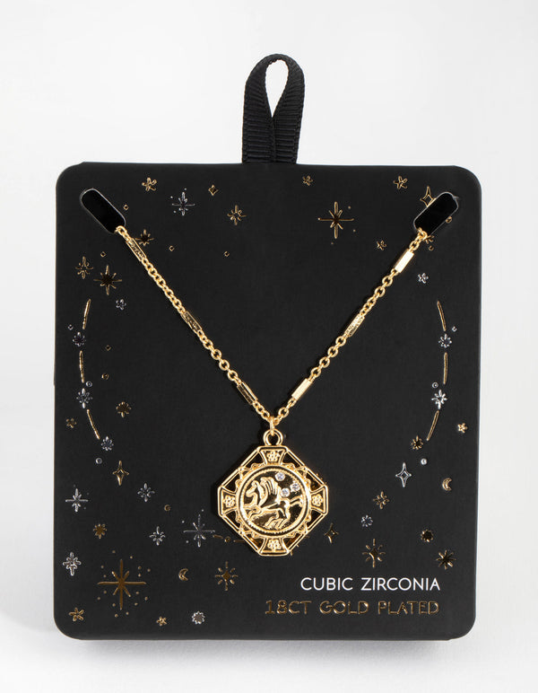 18ct Gold Plated Cubic Zirconia Pegasus Coin Necklace