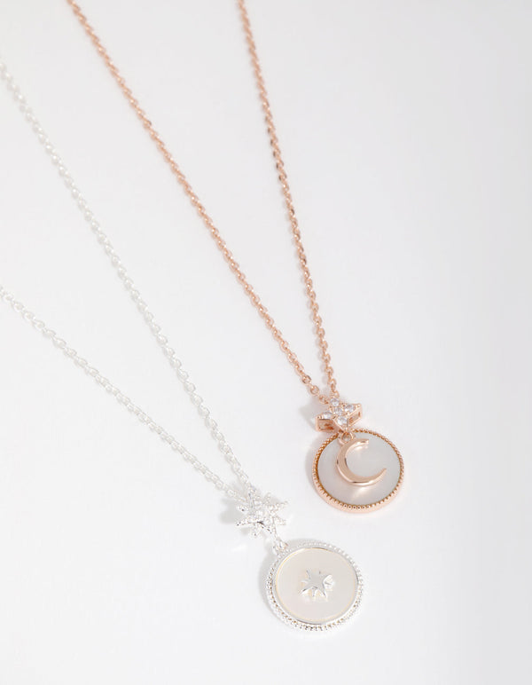 Rose Gold and Silver Plated Cubic Zirconia and Shell Necklace Set