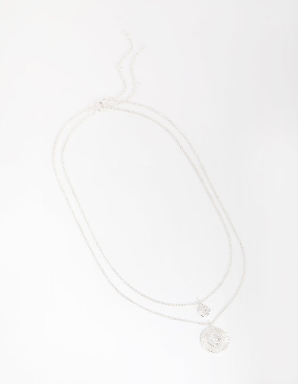 Silver Plated Cubic Zirconia Diamond Coin Necklace Set